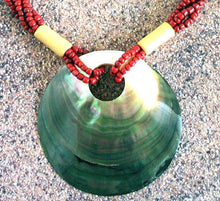 Red Beaded Large Shell Necklace - Natural Artist