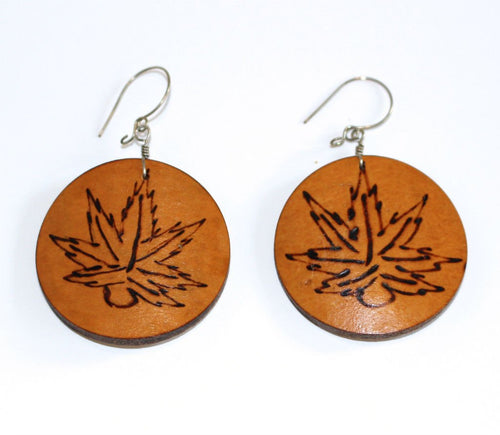 Medicinal Leaf - Carved Gourd Earrings - Natural Artist