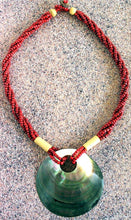 Red Beaded Large Shell Necklace - Natural Artist