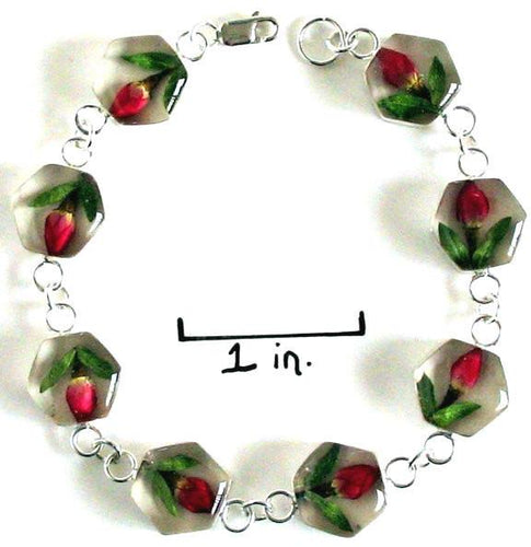 Real Flower Sterling Silver Bracelet - Rose Hexagon - Natural Artist